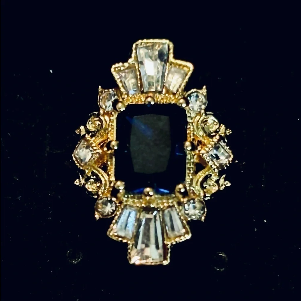 Brilliant~Sapphire~Diamond Cocktail Ring~ simulated gemstones~in 18k plate - Picture 6 of 6